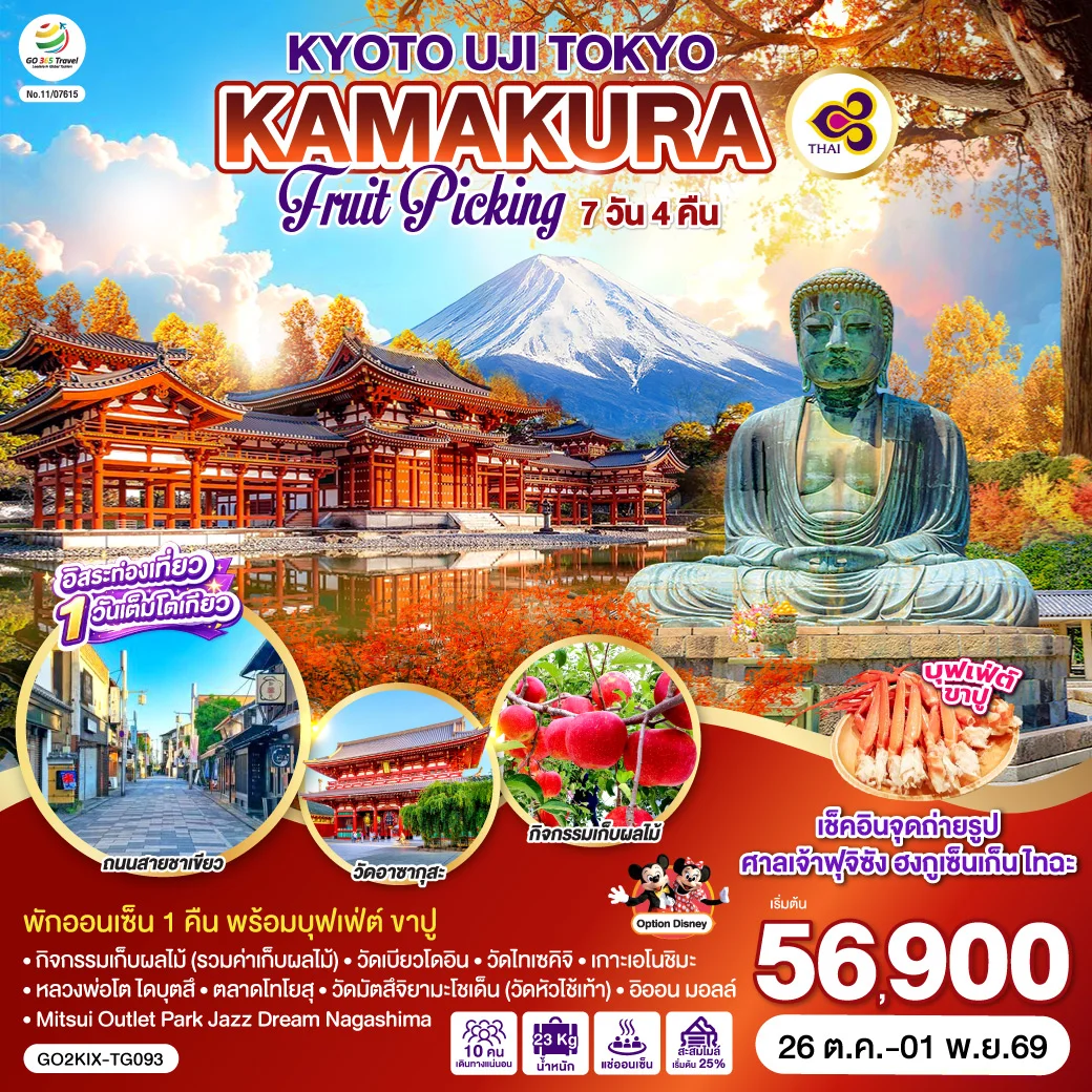 ทัวร์ญี่ปุ่น KYOTO UJI TOKYO KAMAKURA FRUIT PICKING 7วัน 4คืน (TG)