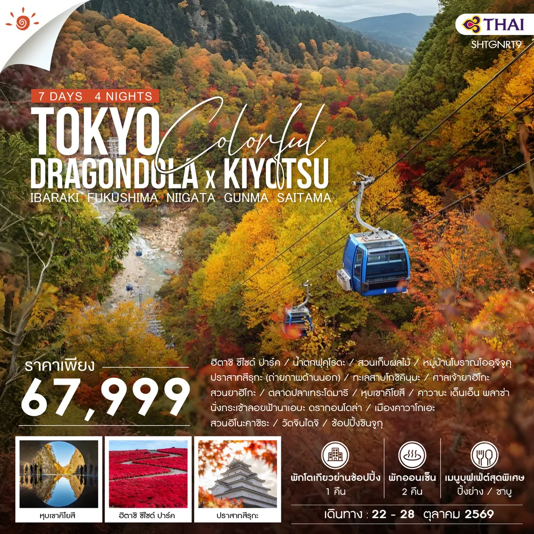 ทัวร์ญี่ปุ่น TOKYO COLORFUL DRAGONDOLA x KIYOTSU 7วัน 4คืน (TG)