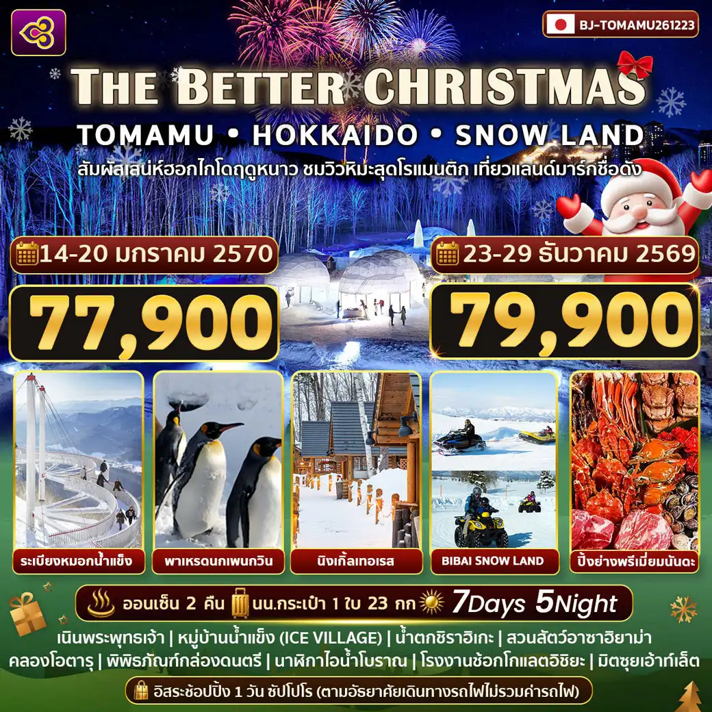 ทัวร์ญี่ปุ่น THE BETTER CHRISTMAS TOMAMU HOKKAIDO SNOWLAND 7วัน 5คืน (TG)